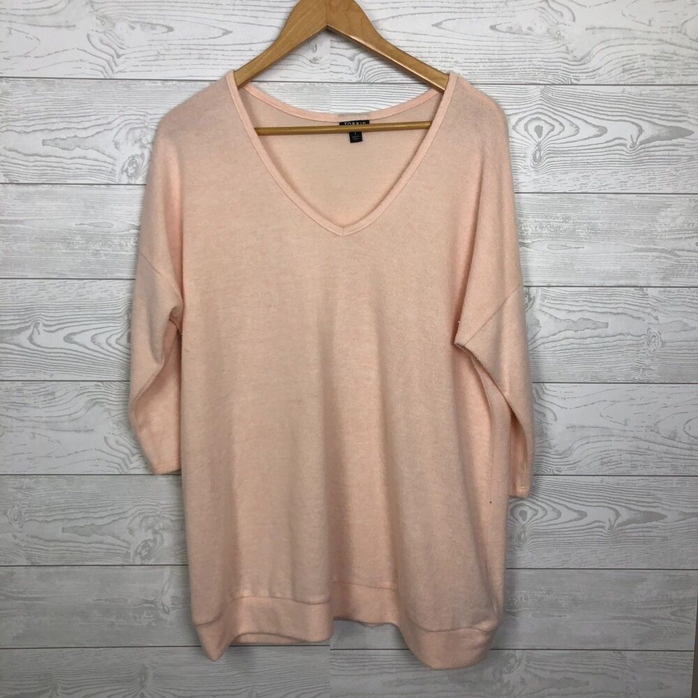 Torrid Women's 1X Pullover V Neck Sweater Dolman Sleeve Light Pink Lightweight